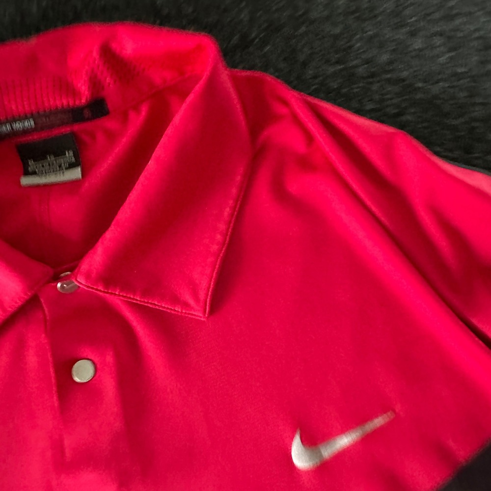 Nike Tiger Woods Collection Red Dri-FIT Golf Polo Mens XL Striped Performance